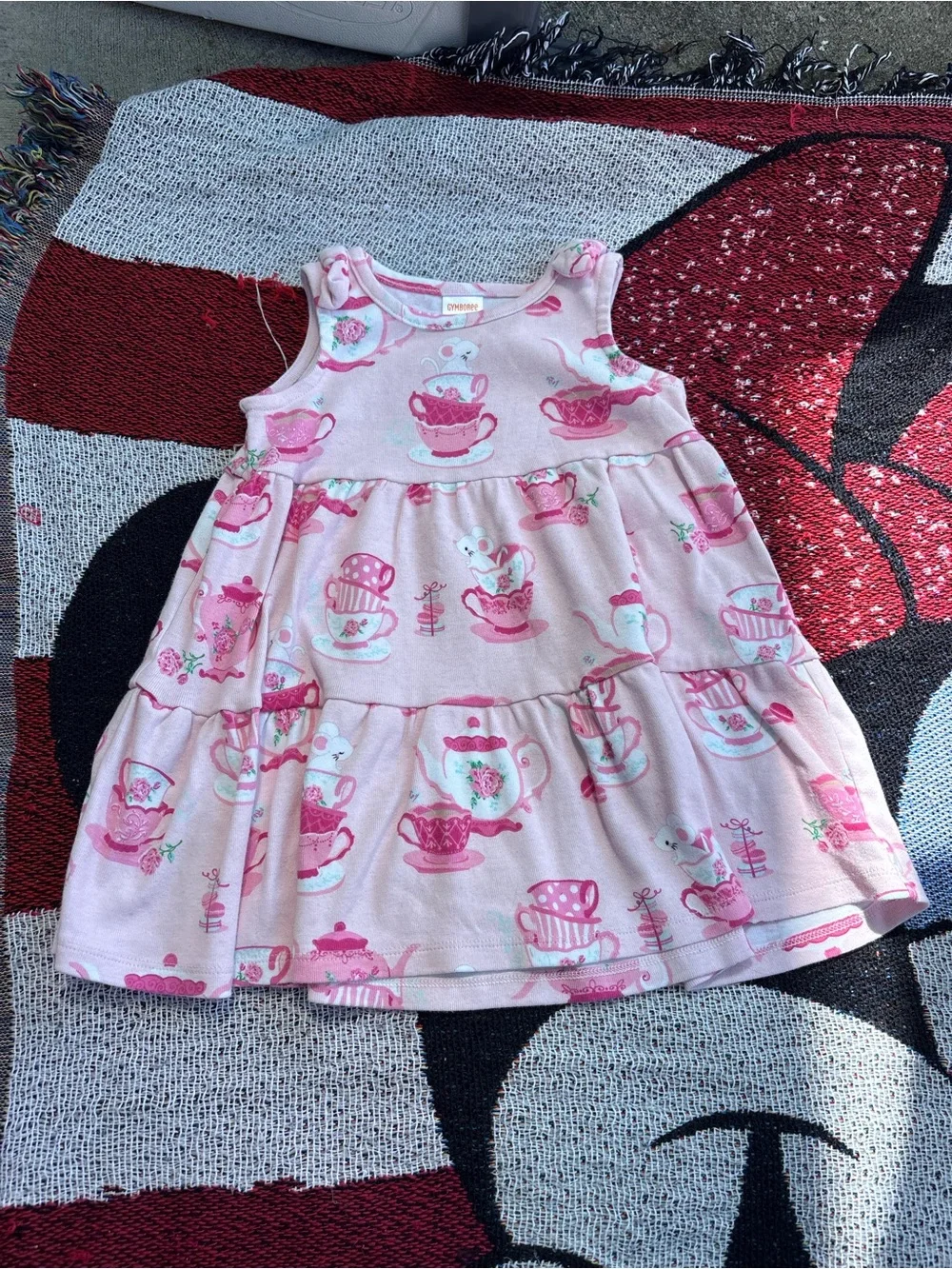 GYMBOREE PINK MOUSE TEACUP GRAPHIC PRINT DRESS SIZE 18/24 MONTHS ADORABLE